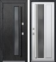 Центурион Т-5-ТМ PREMIUM Чёрный муар+МДФ Распил графит-Софт ясень белый (цвет стекла Grey)